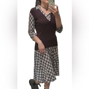 🥒 Vintage y2k STUDIO 1 Drop Waist Collared Sweater Vest VNeck Brown Dress 12 M/L